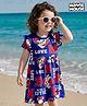 Babyhug Disney Single Jersey Knit Half Sleeves Frock With Minnie Mouse & Friends Print - Navy Blue