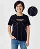 Arias Cotton Knit Half Sleeves T-Shirt With Text Print & Embroidery - Black