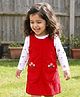Babyhug Cotton Woven Frock with Full Sleeves Inner Tee Floral Print & Embroidery - Red & White