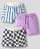 Bonfino 100% Cotton Knit Above Knee Length Shorts with Stripes Pack of 3 - White & Lavender