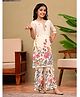 FlyFinns Cotton Woven Three Fourth Sleeves Floral Printed & Gota Lace Embellished Kurti & Pant Set - Off White