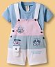 Dapper Dudes Racecar Printed Colour Blocked Dungaree With Half Sleeves Solid Tee - Blue