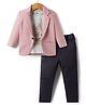 Dapper Dudes Full Sleeves Blazer With Typography Printed Tee & Pant Set - Pink