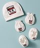 Ben Benny Interlock Knit Cap Mitten & Booties Set with Text Print White - Diameter 10 cm
