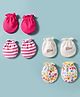 Ben Benny Interlock  Knit Mittens with Solid, Striped & Floral Print Pack of 4 - Dark Pink & White