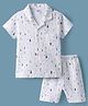 Ben Benny Interlock Knit Half Sleeves Shirt & Shorts Co-ord Night Suit With Tree Print - White
