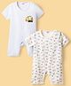 Ben Benny Interlock Knit Half Sleeves Construction Vehicles Printed Rompers Pack Of 2 - Light Blue & White