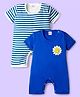 Ben Benny Interlock Knit Half Sleeves Striped & Sunflower Printed Rompers Pack of 2 - Blue & White