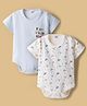 Ben Benny Interlock Knit Half Sleeves Onesies with Car Print Pack of 2 - White & Light Blue