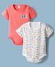 Ben Benny Interlock Knit Half Sleeves Onesies with Rainbow Print Pack of 2 - White & Coral