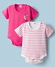 Ben Benny Interlock Knit Half Sleeves Onesies with Ice Cream Print & Stripes Pack of 2 - Dark Pink