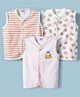 Ben Benny Interlock Knit Sleeveless Striped & Teddy Bear Printed Front Open Jhablas Pack of 3 - Multicolor