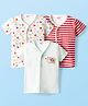 Ben Benny Interlock Knit Half Sleeves Front Open Jhablas with Striped & Alphabet Print Pack of 3 - White & Red