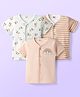 Ben Benny Interlock Knit Half Sleeves Striped, Text & Rainbow Printed Front Open Jhablas Pack of 3 - Peach & White