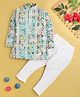 Jeet Ethnics Cotton Blend Knit Full Sleeves Geometric Embroidered & Floral Printed Kurta Pyjama Set - Multi Colour