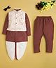 Jeet Ethnics Cotton Blend Knit Full Sleeves Kurta Dhoti & Pyjama Set With Threadwork Detailed Jacket - Maroon