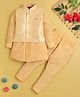 Jeet Ethnics Cotton Blend Knit Full Sleeves Kurta & Pyjama Set With Sequins Embellished Threadwork Detailed Jacket - Beige