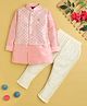 Jeet Ethnics Cotton Blend Knit Full Sleeves Kurta & Pyjama Set With Sequins Embellished Threadwork Detailed Jacket - Pink