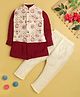 Jeet Ethnics Cotton Blend Knit Full Sleeves Kurta & Pyjama Set With Sequins Embellished Floral Printed Jacket - Maroon