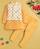 Jeet Ethnics Cotton Blend Knit Full Sleeves Kurta & Pyjama Set With Geometric Embroidered Jacket - Yellow