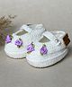 Funkrafts Pearl Embellished Floral Applique Detailed Booties - White & Mauve