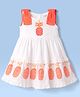 Babyoye Cotton Woven Sleeveless Pineapple Embroidered & Printed Frock - OffWhite