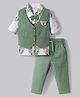 WOW Clothes Full Sleeves 3 Piece Party Suit with Bear Print & Bow Applique - Green