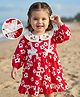 Babyoye 100% Cotton Woven Full Sleeves Floral Embroidered & Printed Frock - Red