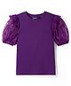Pine Kids Cotton Lycra Knit Half Sleeves Solid Colour Top With Frill Detailing - Purple