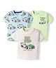 Bonfino 100% Cotton Knit Half Sleeve T-Shirts With Car Print Pack Of 3 - White Light Blue & Green