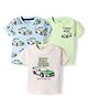 Bonfino 100% Cotton Knit Half Sleeve T-Shirts With Car Print Pack Of 3 - White Light Blue & Green