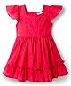 Babyoye Schiffli Woven Cap Sleeves Solid Frock - Red