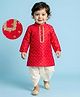 EARTHY TOUCH Woven Full Sleeves Kurta Dhoti Set With Floral Foil Print - Red