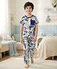 Pine Kids Single Jersey Knit Half Sleeves Co-ords Printed Night Suit - White & Blue