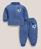 MOONKIDS Cotton Blend Knit Full Sleeves Teddy Printed Turtle Neck Thermal Vest Set - Blue