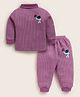 MOONKIDS Cotton Blend Knit Full Sleeves Astronaut Printed Turtle Neck Thermal Vest Set - Burgundy
