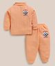 MOONKIDS Cotton Blend Knit Full Sleeves You Wanna Piece Of Me Text Printed Turtle Neck Thermal Vest Set - Orange