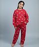 Funkrafts Knitted Full Sleeves Bow Printed Coordinating Tee & Jogger Set - Red