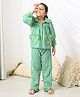 Fairies Forever Cotton Woven Full Sleeves Striped Heart Designed Pockets Coordinating Night Suit Set - Light Green