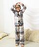 Fairies Forever Cotton Woven Full Sleeves Checked & Bow Applique Detailed Coordinating Night Suit Set - Beige