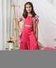 Fairies Forever Silk Woven Sequins Embellished Top & Sharara With Half Puffed Sleeves Floral Printed Jacket - Dark Pink
