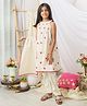 Fairies Forever Cotton Woven Sleeveless Heart Printed Kurti & Pant Set With Dupatta - Cream