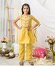 Fairies Forever Chanderi Woven Sleeveless Geometric Embroidered Lace Embellished Kurti & Pant Set With Dupatta - Mustard