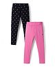 Pine Kids Cotton Lycra Knit Full Length Leggings With Heart Print Pack Of 2 - Pink & Black