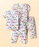 OHMS Single Jersey Knit Half Sleeves Co-ords Night Suit With Vehicle Print Pack Of 2 - White