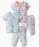 OHMS Single Jersey Knit Half Sleeves Co-ords Night Suit With Floral Print Pack Of 2 - Light Blue & Pink