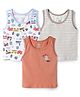 OHMS Single Jersey Knit Sleeveless Striped & Train Printed Vest Pack of 3 - White