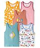 OHMS Single Jersey Knit Sleeveless Vest Elephant & Bear Print Pack of 5 - White Turquoise