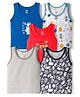OHMS Single Jersey Knit Sleeveless Vest Elephant & Bear Print Pack of 5 - White & Turquoise
