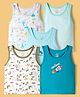 OHMS Single Jersey Knit Sleeveless Vest Elephant & City Print Pack of 5 - White & Blue